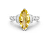 White gold Marquise Cut Yellow Sapphire Solitaire Ring with Filigree Band and Four-Prong Setting_69