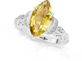 White gold Marquise Cut Yellow Sapphire Solitaire Ring with Filigree Band and Four-Prong Setting_70