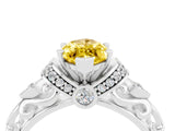 White gold Marquise Cut Yellow Sapphire Solitaire Ring with Filigree Band and Four-Prong Setting_70