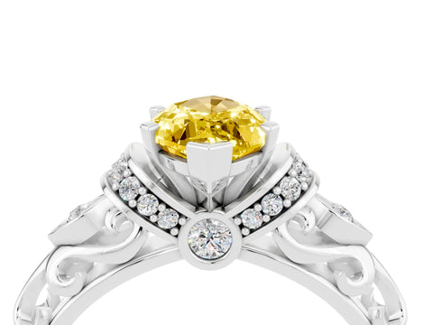White gold Marquise Cut Yellow Sapphire Solitaire Ring with Filigree Band and Four-Prong Setting_73