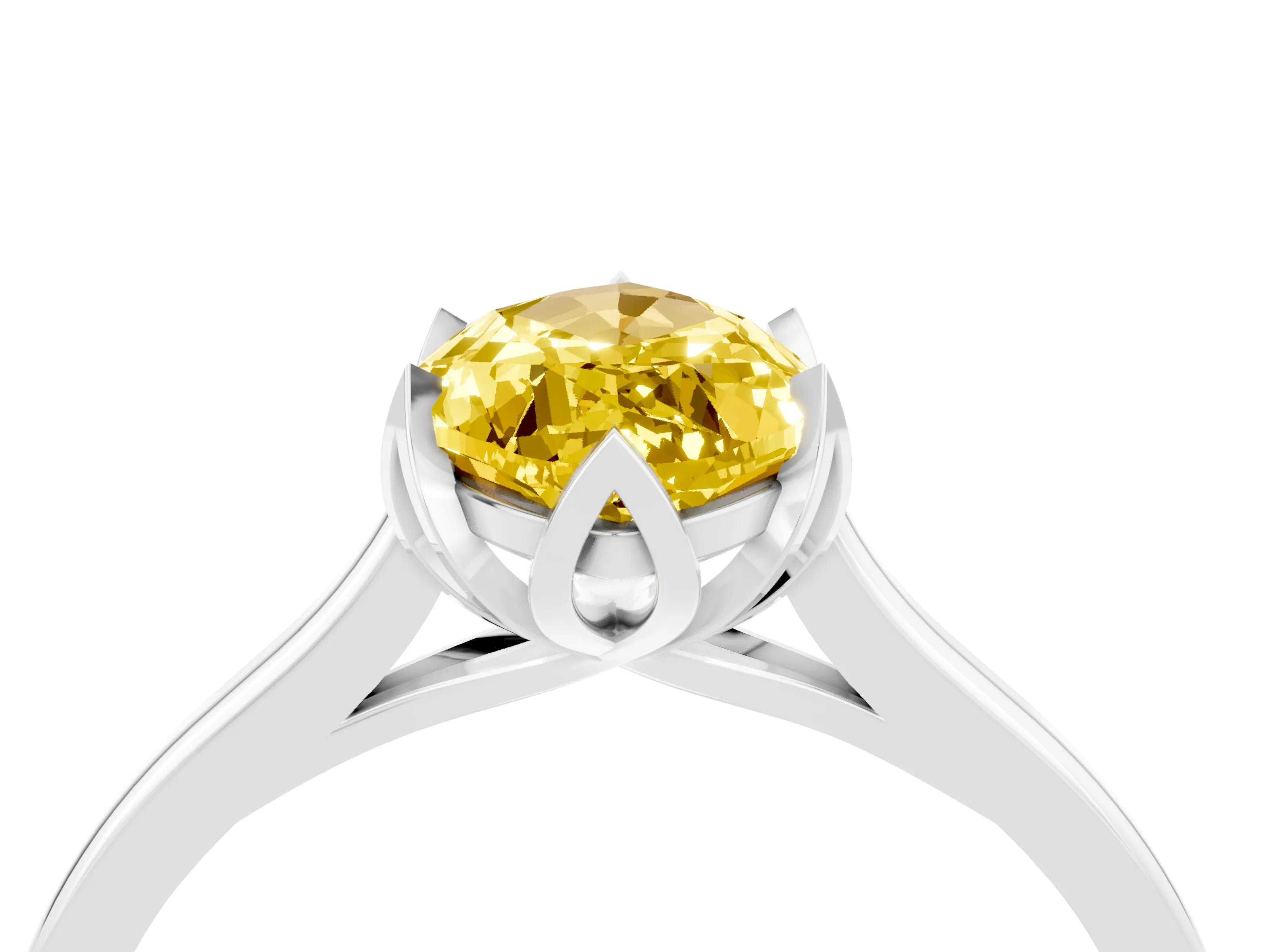 White gold Marquise Cut Yellow Sapphire Solitaire Ring with Flower Prong Setting and Classic Band_16