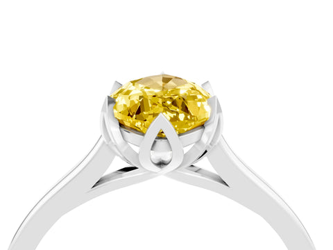 White gold Marquise Cut Yellow Sapphire Solitaire Ring with Flower Prong Setting and Classic Band_16
