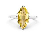 White gold Marquise Cut Yellow Sapphire Solitaire Ring with Flower Prong Setting and Classic Band_24