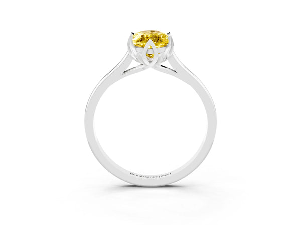White gold Marquise Cut Yellow Sapphire Solitaire Ring with Flower Prong Setting and Classic Band