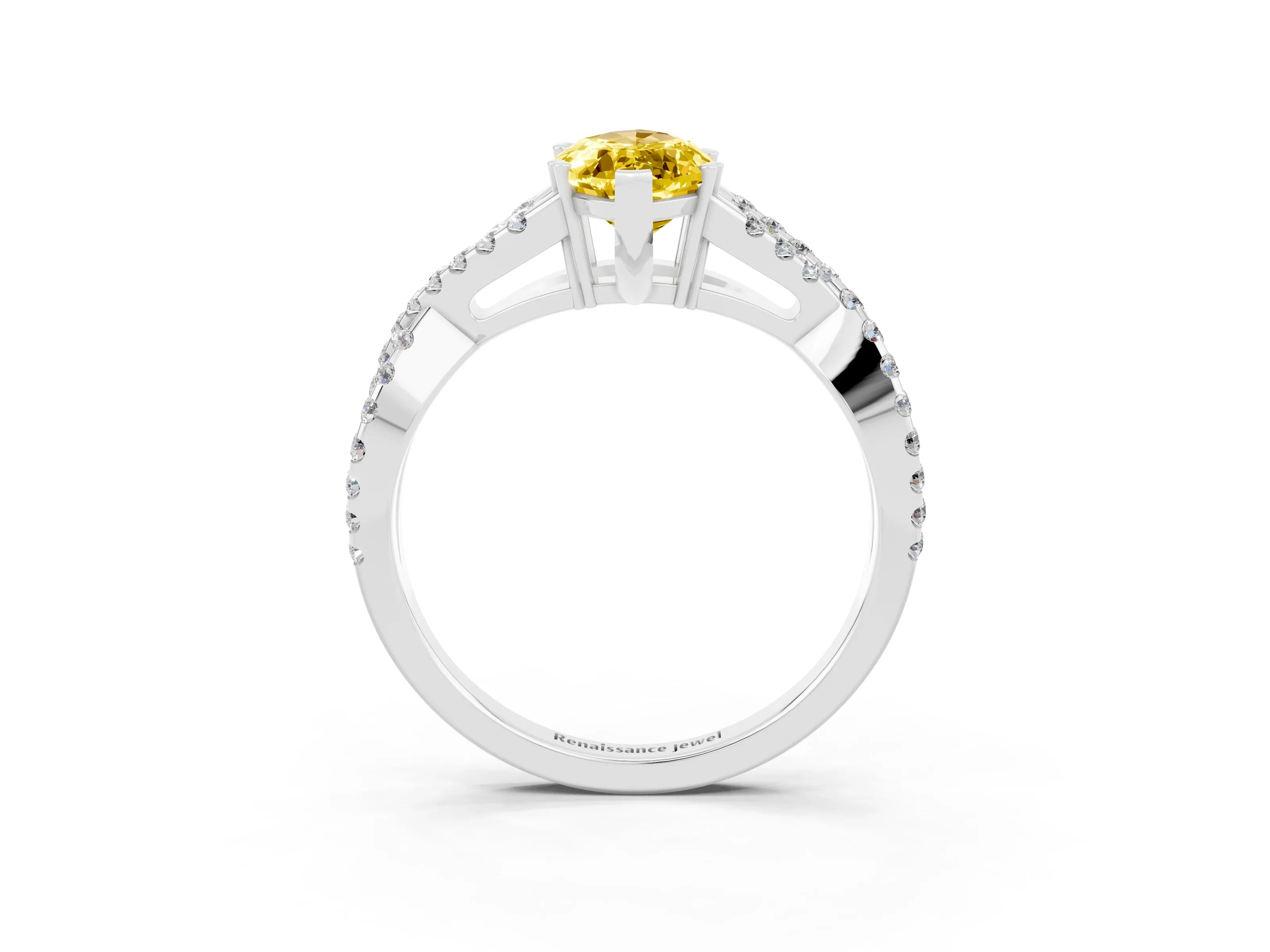 White gold Marquise Cut Yellow Sapphire Solitaire Ring with Four-Prong Setting and Twisted Pavé Band_15