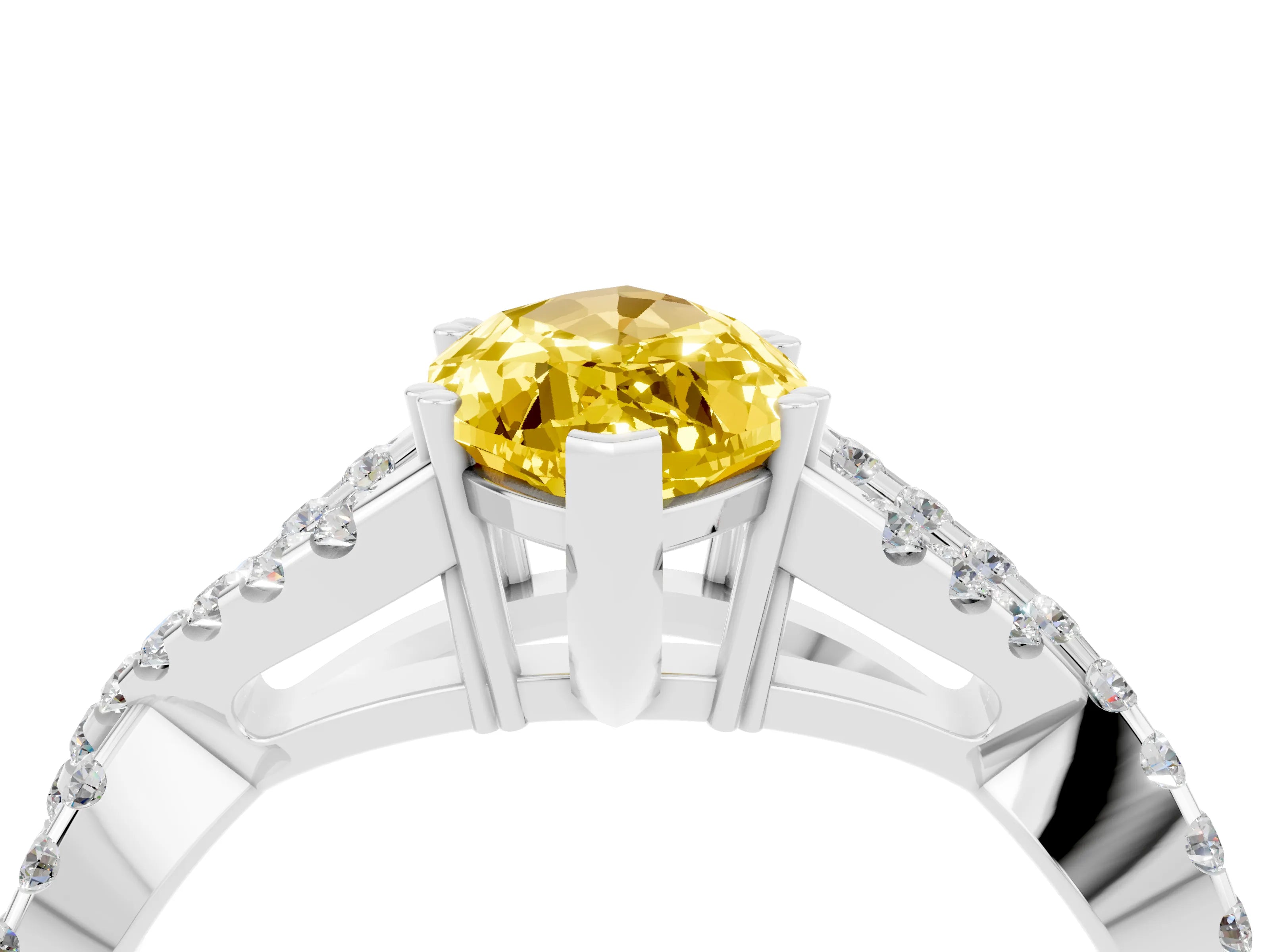 White gold Marquise Cut Yellow Sapphire Solitaire Ring with Four-Prong Setting and Twisted Pavé Band_16