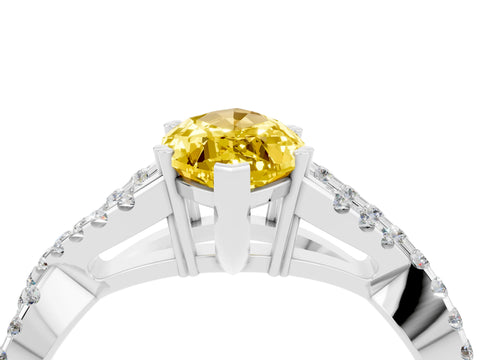 White gold Marquise Cut Yellow Sapphire Solitaire Ring with Four-Prong Setting and Twisted Pavé Band_16
