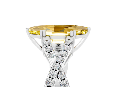 White gold Marquise Cut Yellow Sapphire Solitaire Ring with Four-Prong Setting and Twisted Pavé Band_17