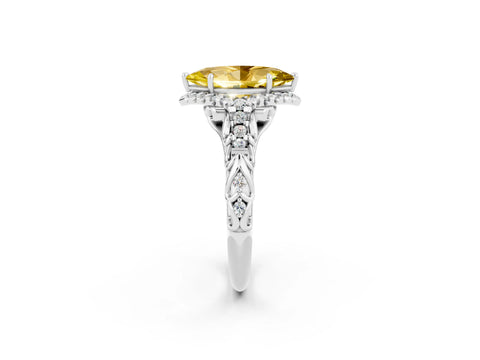 White gold Marquise Cut Yellow Sapphire Solitaire Ring with Hidden Halo and Pavé Band_14