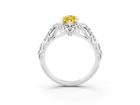 White gold Marquise Cut Yellow Sapphire Solitaire Ring with Hidden Halo and Pavé Band_15