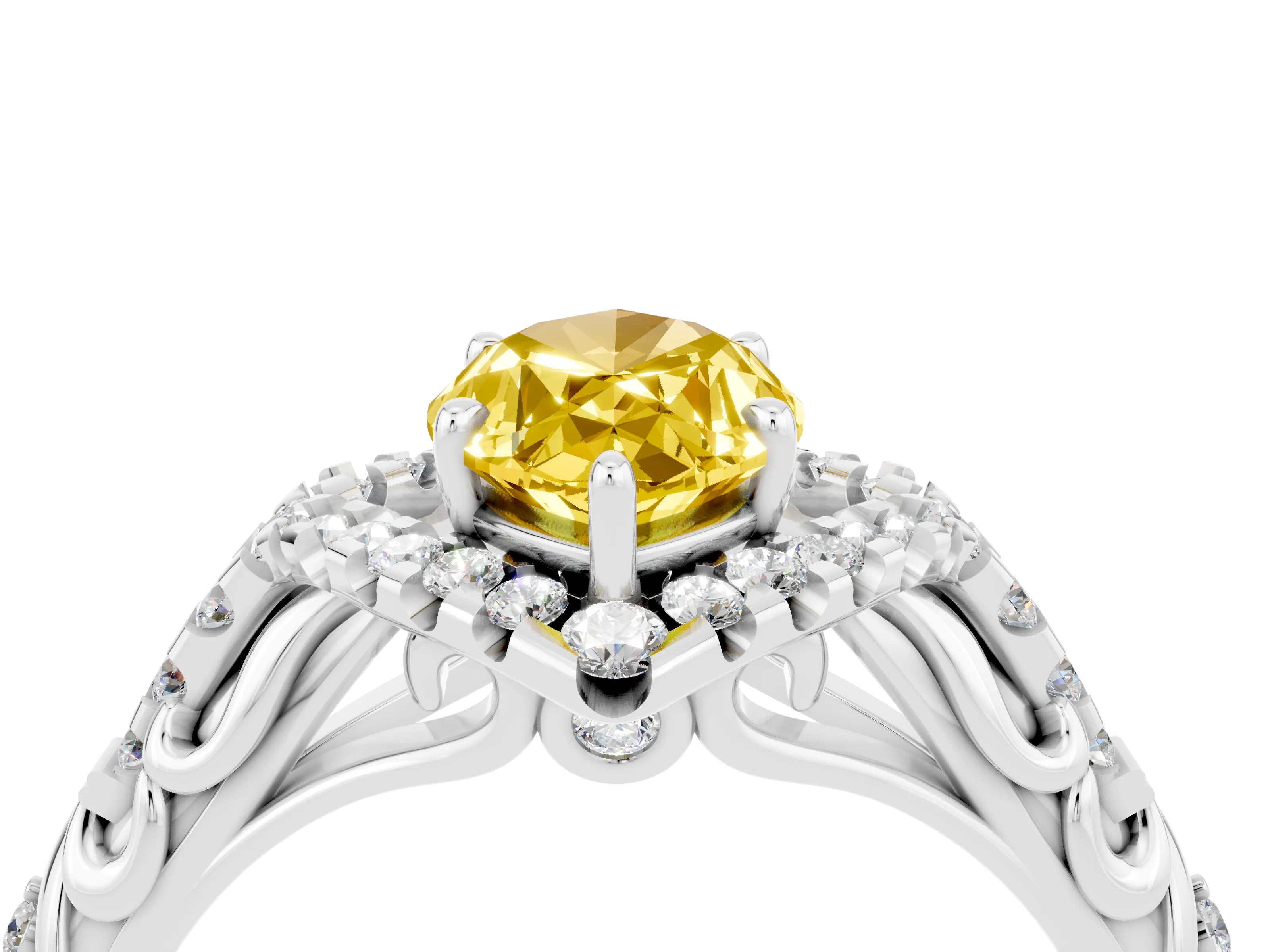White gold Marquise Cut Yellow Sapphire Solitaire Ring with Hidden Halo and Pavé Band_16