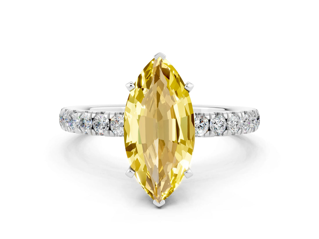 White gold Marquise Cut Yellow Sapphire Solitaire Ring with Pavé Accents and Four-Prong Setting_24