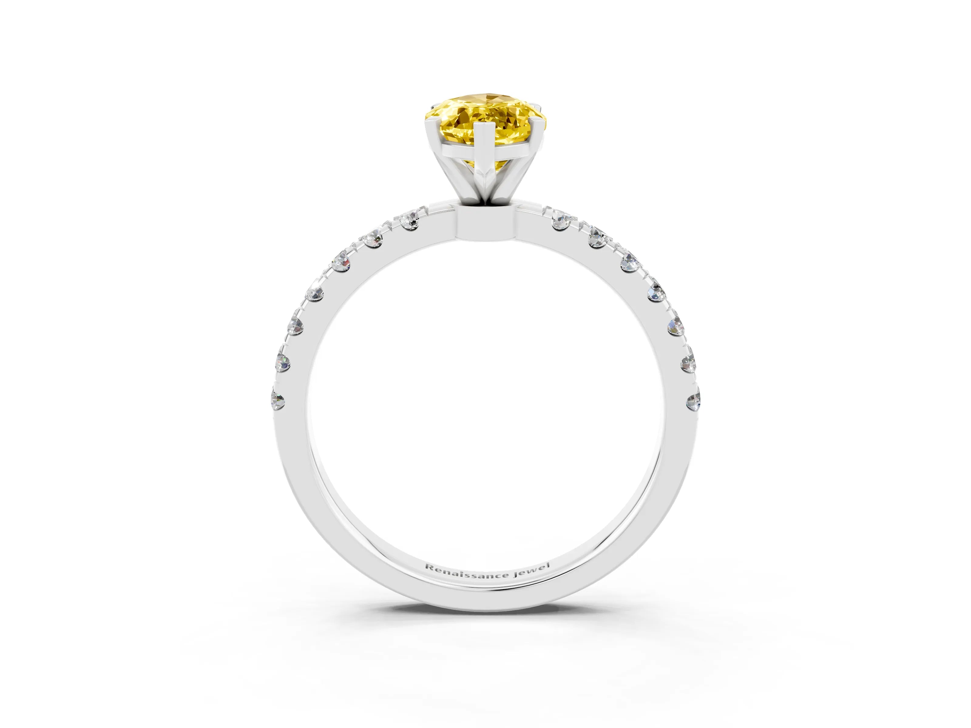 White gold Marquise Cut Yellow Sapphire Solitaire Ring with Pavé Accents and Four-Prong Setting_27