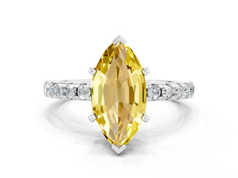 White gold Marquise Cut Yellow Sapphire Solitaire Ring with Pavé Band and Four-Prong Setting_60