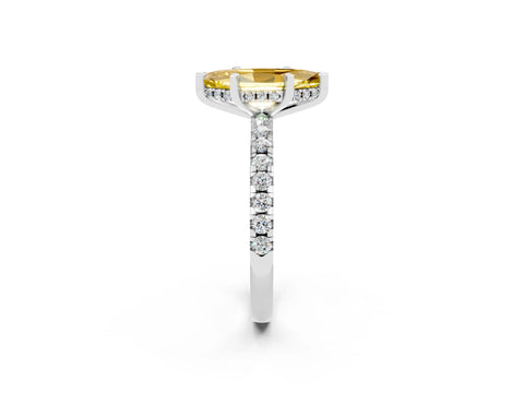 White gold Marquise Cut Yellow Sapphire Solitaire Ring with Pavé Band and Four-Prong Setting_62