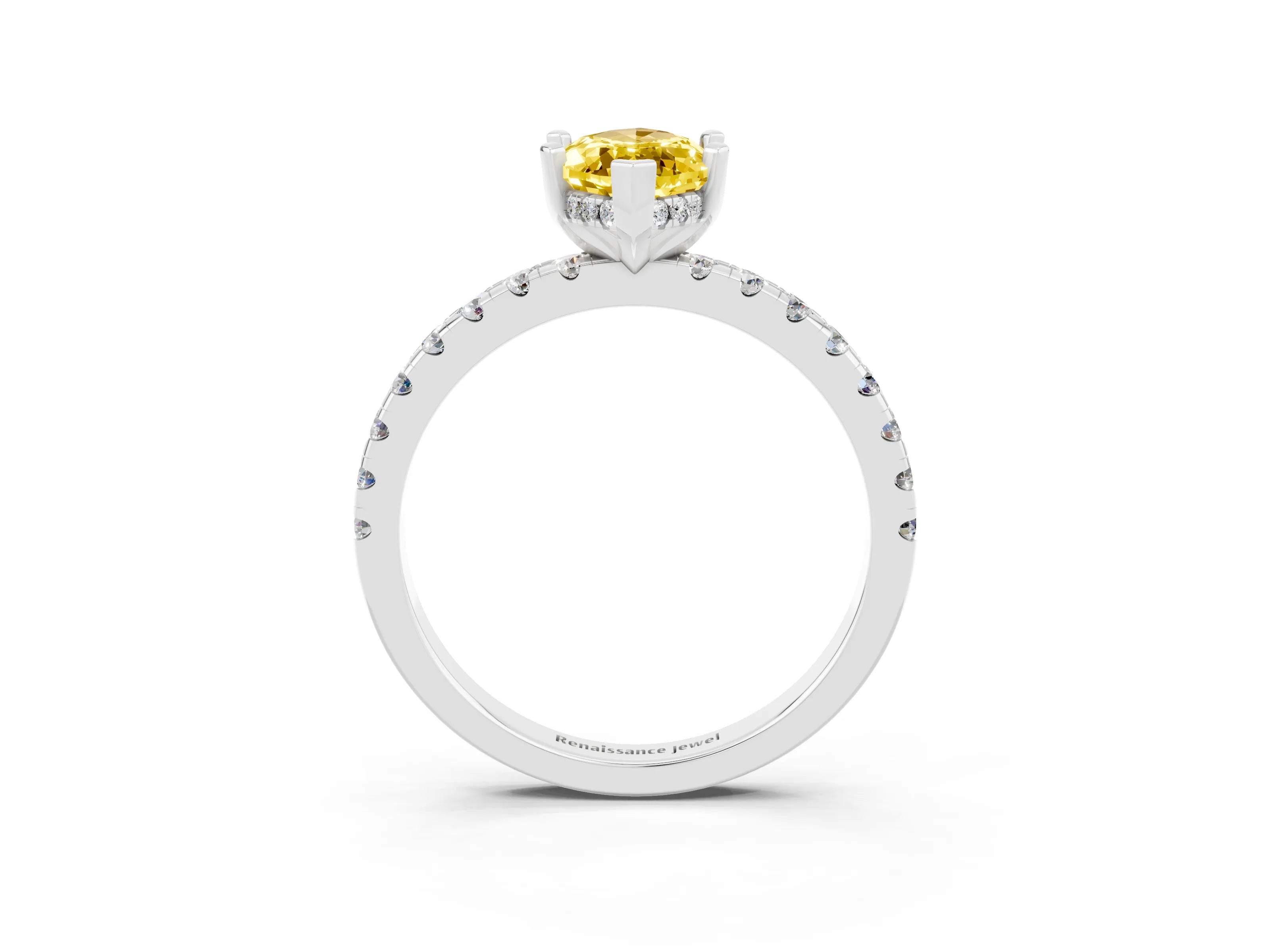 White gold Marquise Cut Yellow Sapphire Solitaire Ring with Pavé Band and Four-Prong Setting_63