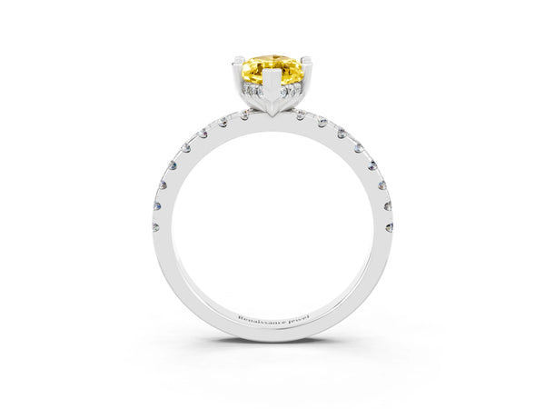 White gold Marquise Cut Yellow Sapphire Solitaire Ring with Round  Pavé Band and Four-Prong Setting