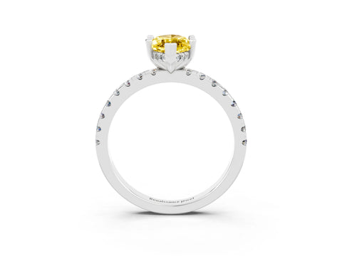 White gold Marquise Cut Yellow Sapphire Solitaire Ring with Pavé Band and Four-Prong Setting_63