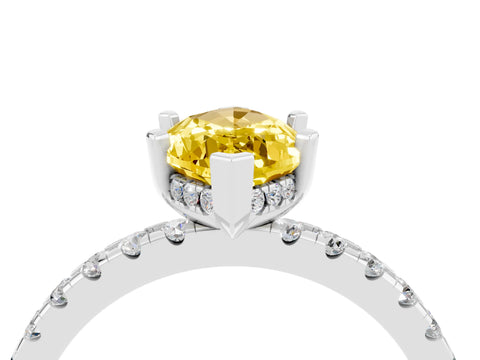 White gold Marquise Cut Yellow Sapphire Solitaire Ring with Pavé Band and Four-Prong Setting_64