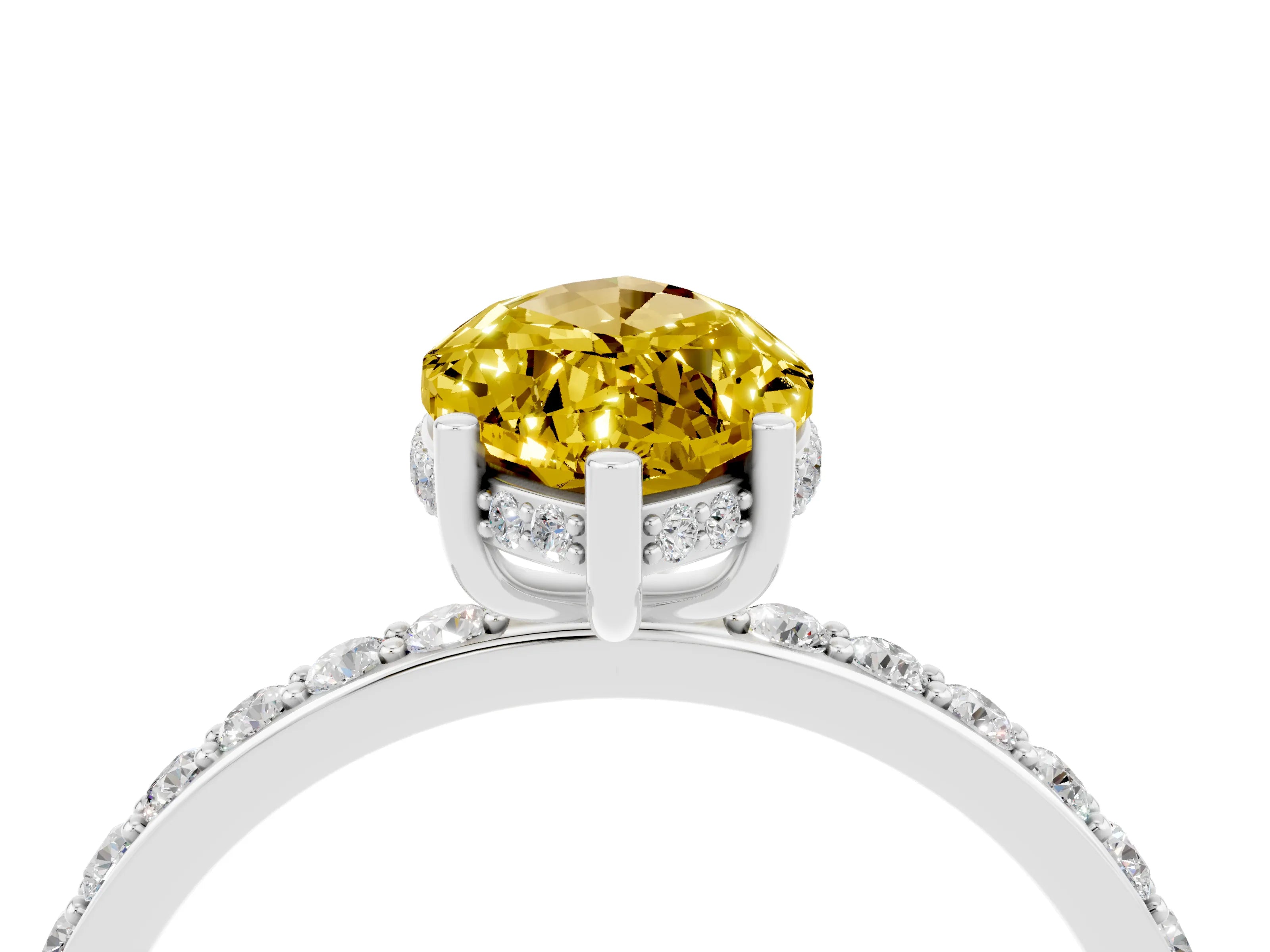 White gold Marquise Cut Yellow Sapphire Solitaire Ring with Pavé Band and Hidden Halo_28