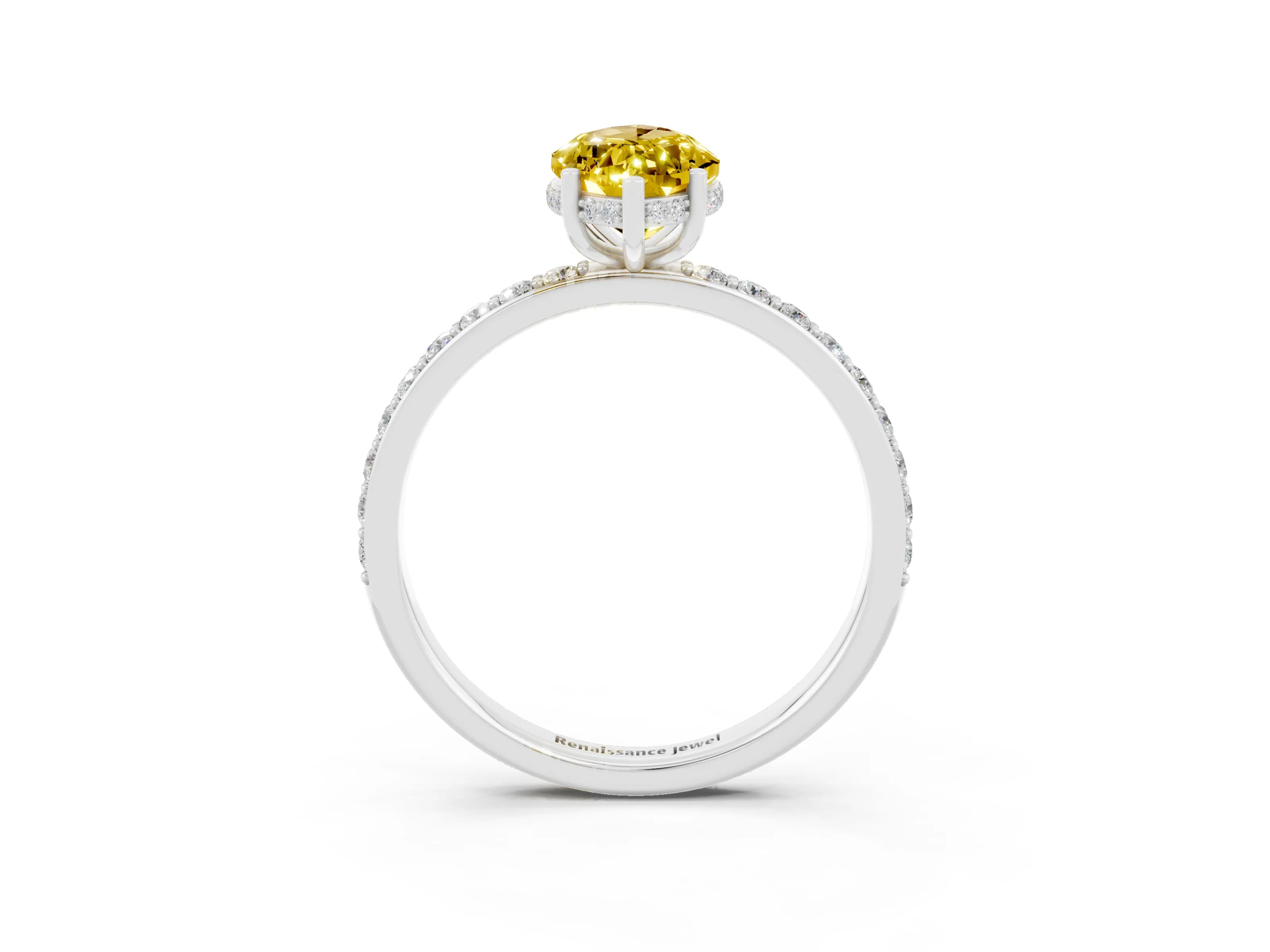White gold Marquise Cut Yellow Sapphire Solitaire Ring with Pavé Band and Hidden Halo_3
