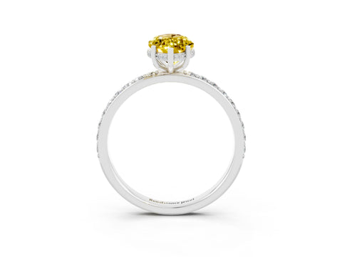 White gold Marquise Cut Yellow Sapphire Solitaire Ring with Pavé Band and Hidden Halo_3