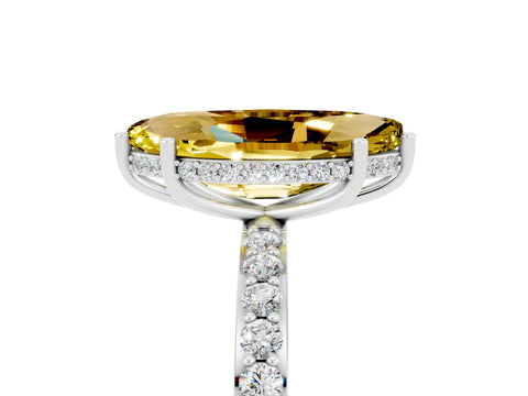 White gold Marquise Cut Yellow Sapphire Solitaire Ring with Pavé Band and Hidden Halo_5