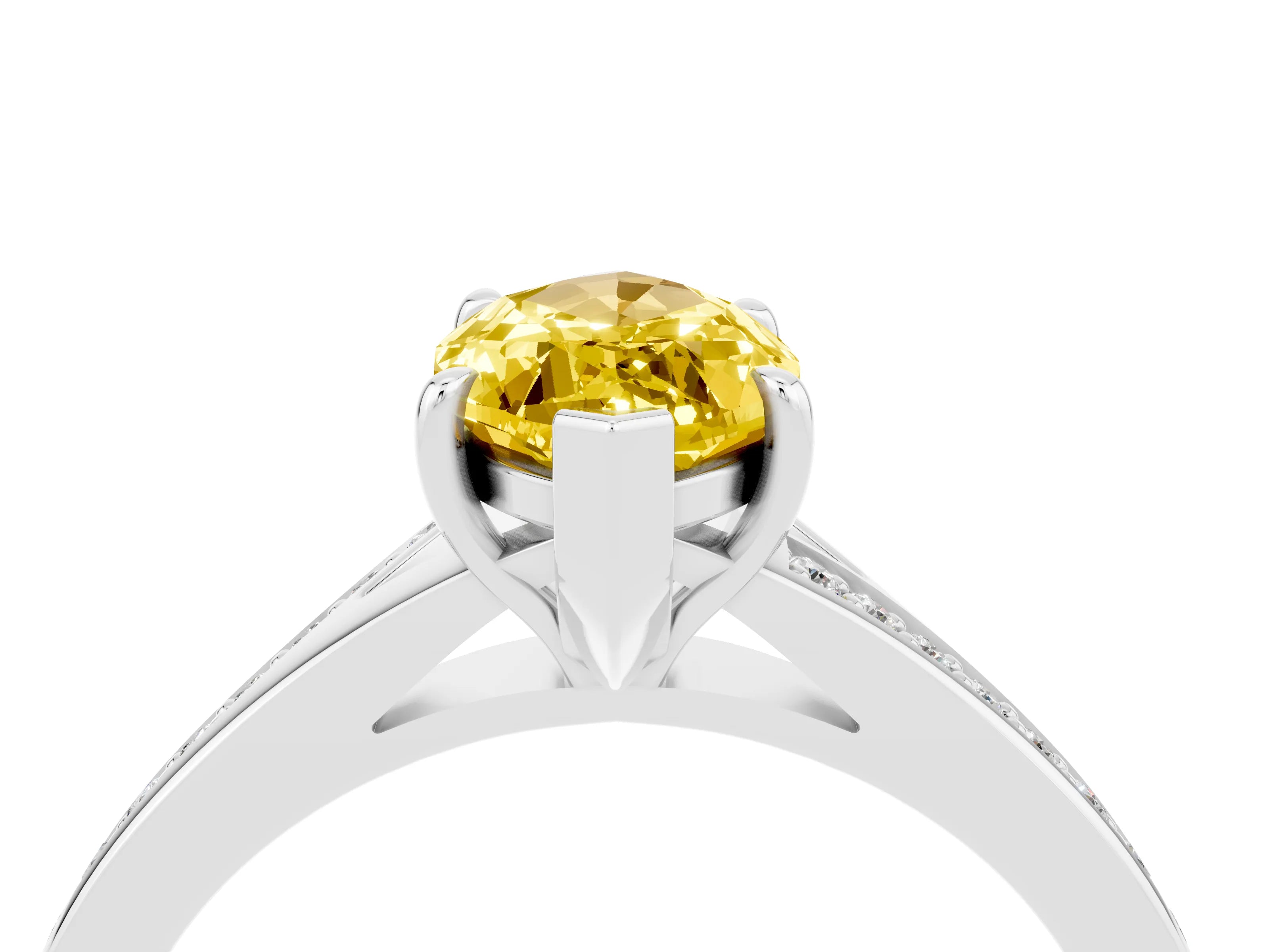 White gold Marquise Cut Yellow Sapphire Solitaire Ring with Pavé Band and Prong Setting_16