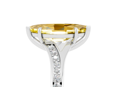 White gold Marquise Cut Yellow Sapphire Solitaire Ring with Pavé Band and Prong Setting_17