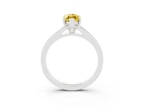 White gold Marquise Cut Yellow Sapphire Solitaire Ring with Pavé Band and Prong Setting_3