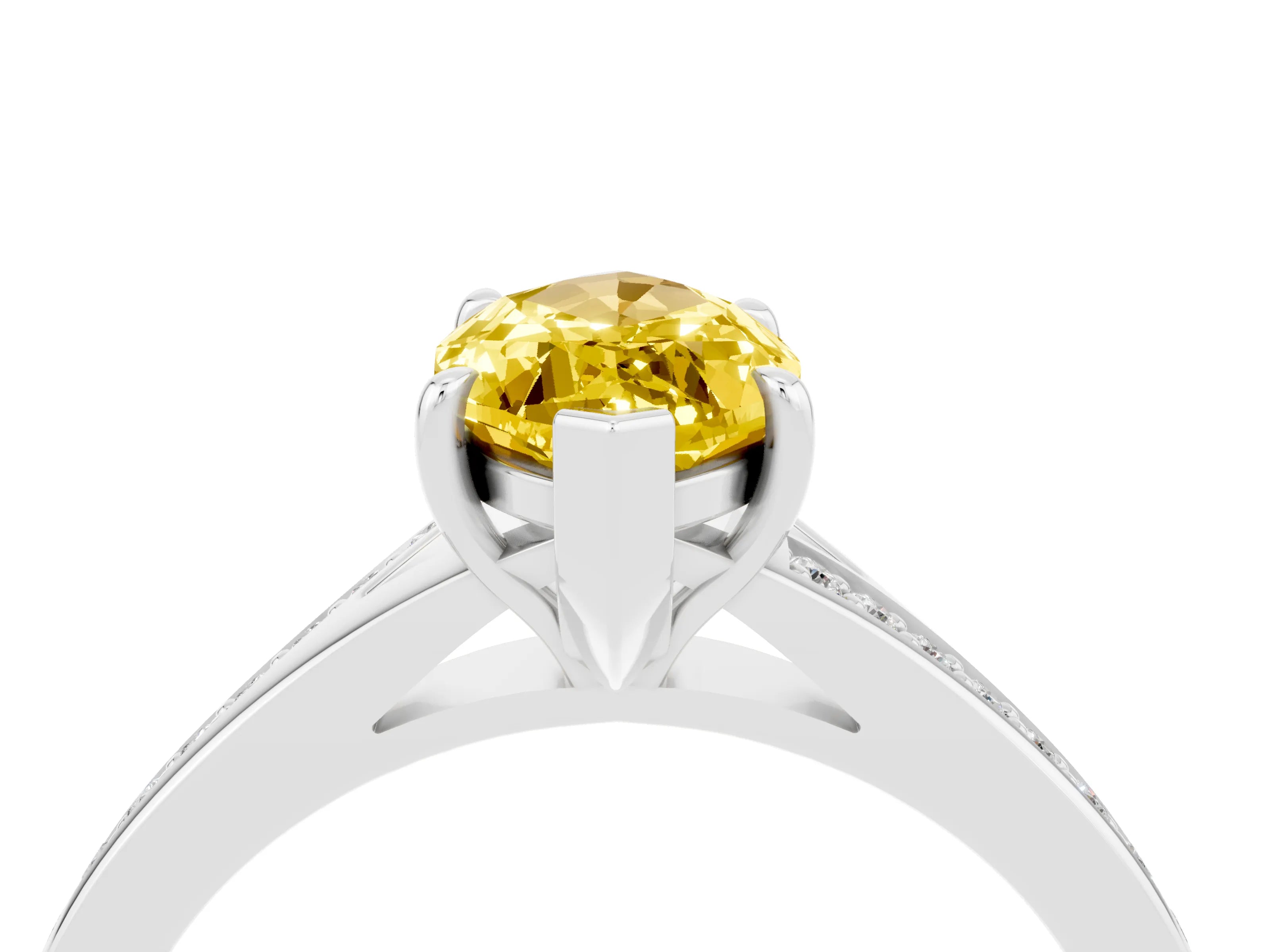 White gold Marquise Cut Yellow Sapphire Solitaire Ring with Pavé Band and Prong Setting_4