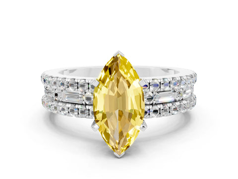 White gold Marquise Cut Yellow Sapphire Solitaire Ring with Pavé and Channel Set Band_24