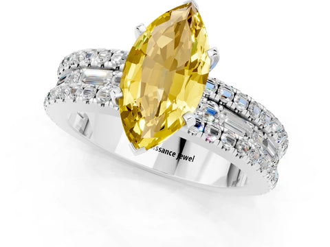 White gold Marquise Cut Yellow Sapphire Solitaire Ring with Pavé and Channel Set Band_25