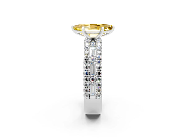 White gold Marquise Cut Yellow Sapphire Solitaire Ring with Pavé and Channel Set Band
