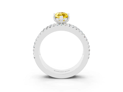 White gold Marquise Cut Yellow Sapphire Solitaire Ring with Pavé and Channel Set Band_27