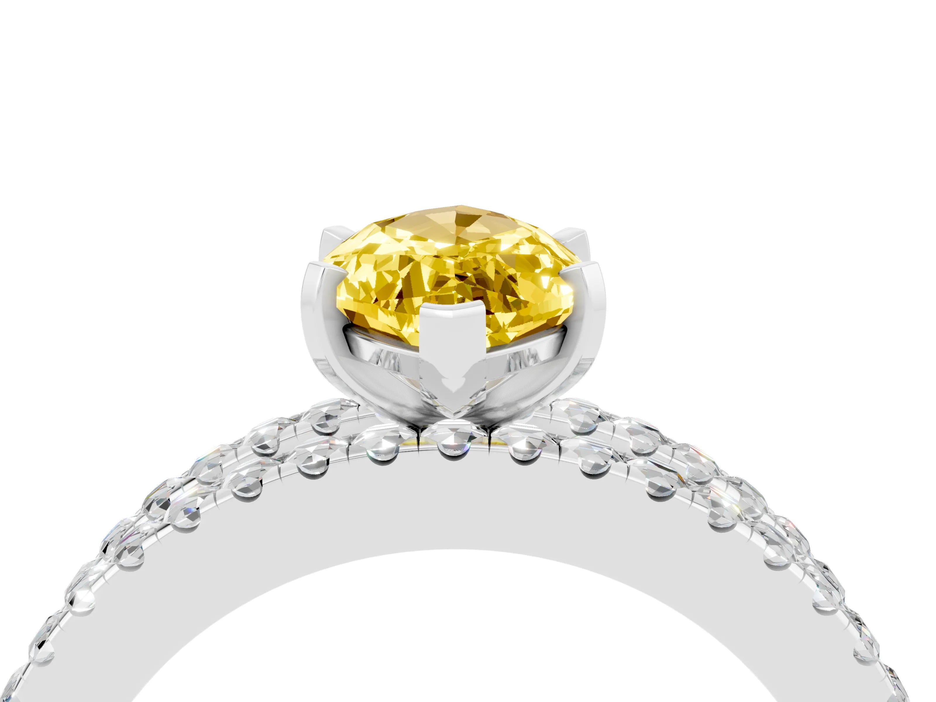 White gold Marquise Cut Yellow Sapphire Solitaire Ring with Pavé and Channel Set Band_28