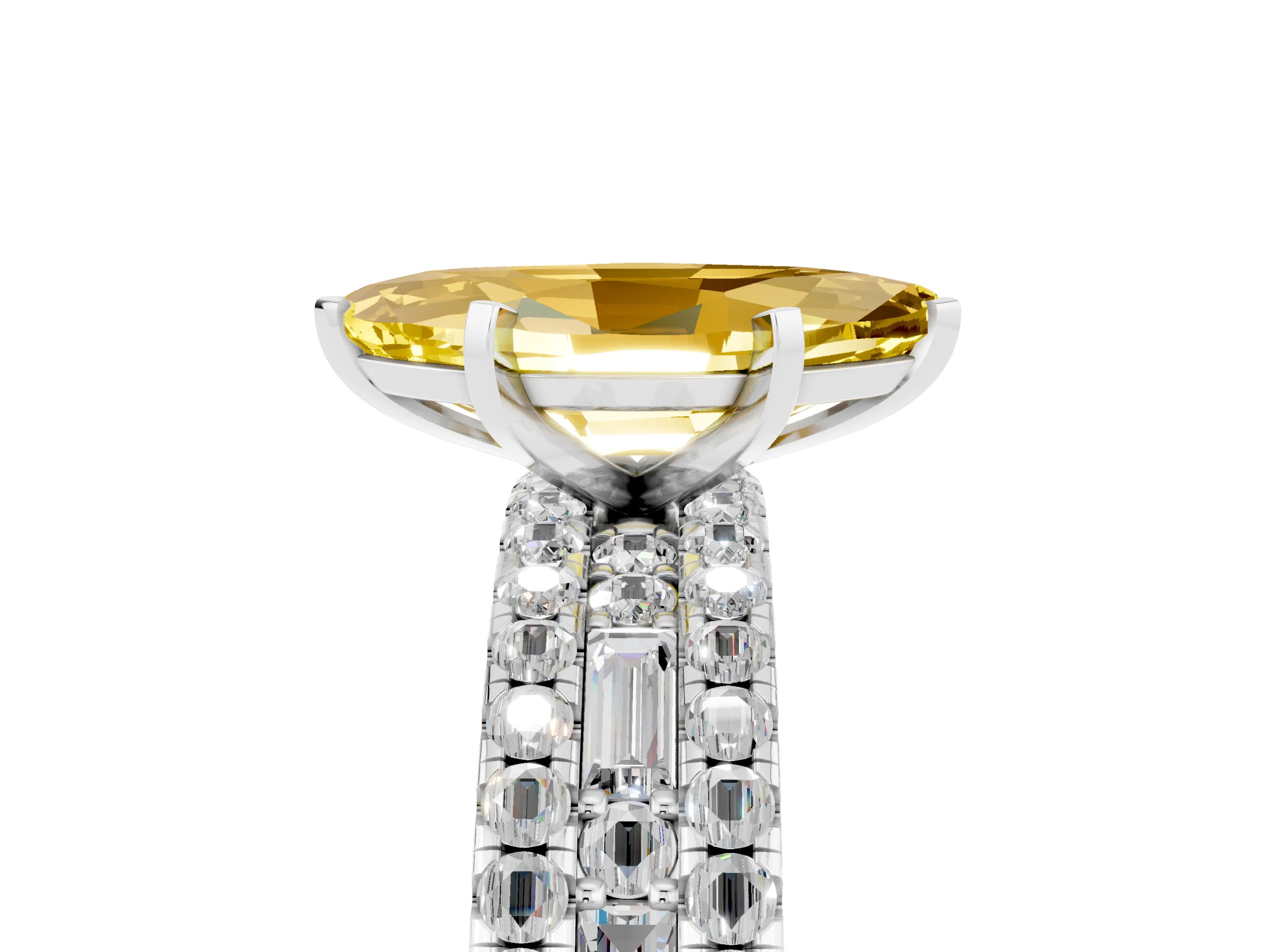 White gold Marquise Cut Yellow Sapphire Solitaire Ring with Pavé and Channel Set Band_29