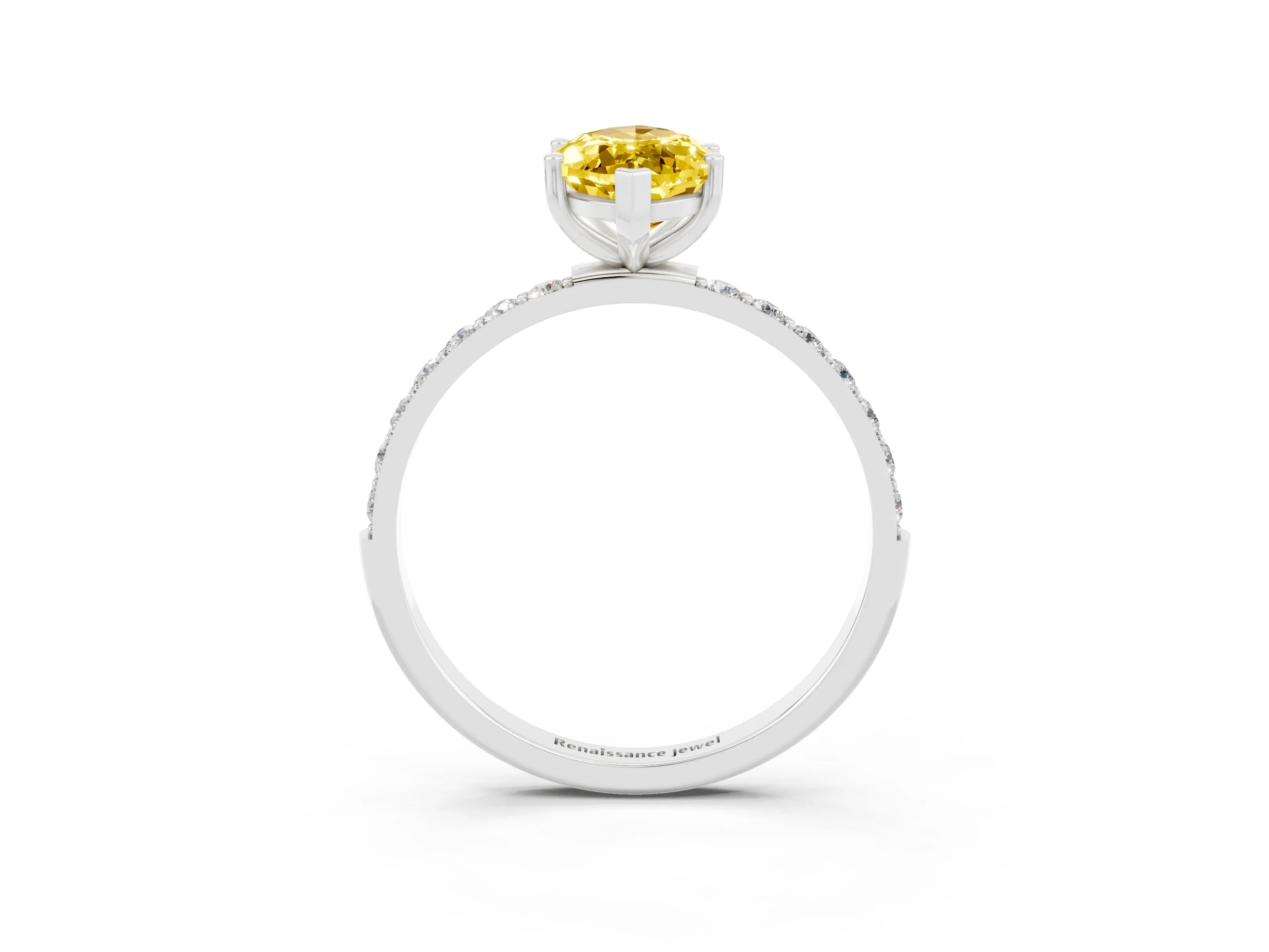 White gold Marquise Cut Yellow Sapphire Solitaire Ring with Pave Band and Four Prong Setting_51