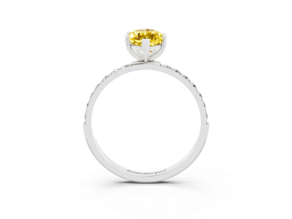 White gold Marquise Cut Yellow Sapphire Solitaire Ring with Round  Pavé Band and Prong Setting
