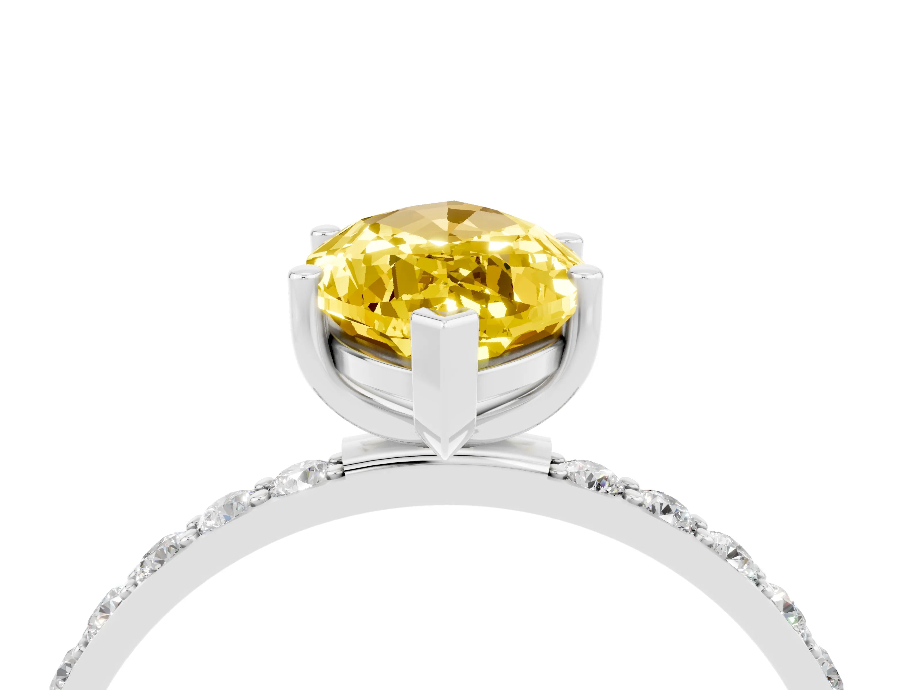 White gold Marquise Cut Yellow Sapphire Solitaire Ring with Pave Band and Four Prong Setting_52
