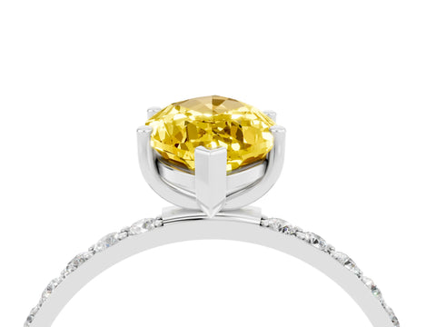 White gold Marquise Cut Yellow Sapphire Solitaire Ring with Pave Band and Four Prong Setting_52
