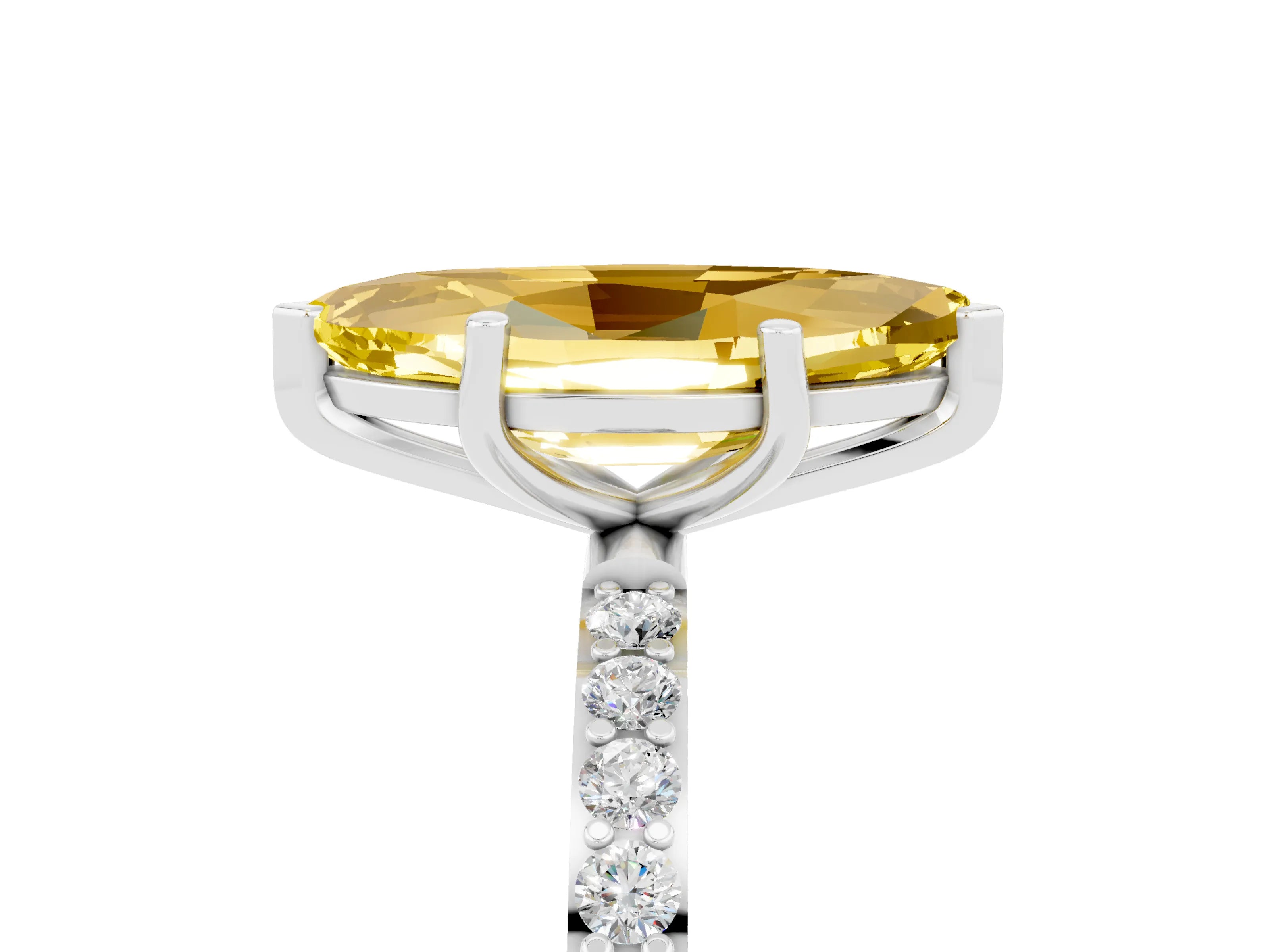 White gold Marquise Cut Yellow Sapphire Solitaire Ring with Pave Band and Four Prong Setting_53