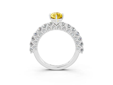 White gold Marquise Cut Yellow Sapphire Solitaire Ring with Shared Prong Pavé Band and Four-Prong Setting_3