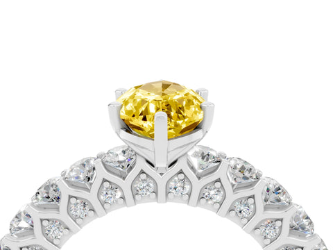 White gold Marquise Cut Yellow Sapphire Solitaire Ring with Shared Prong Pavé Band and Four-Prong Setting_4