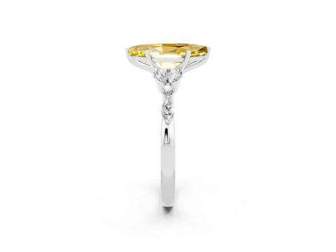 White gold Marquise Cut Yellow Sapphire Solitaire Ring with Side Stones and Four-Prong Setting_14