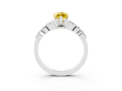 White gold Marquise Cut Yellow Sapphire Solitaire Ring with Side Stones and Four-Prong Setting_15