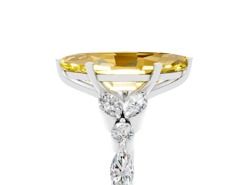 White gold Marquise Cut Yellow Sapphire Solitaire Ring with Side Stones and Four-Prong Setting_17