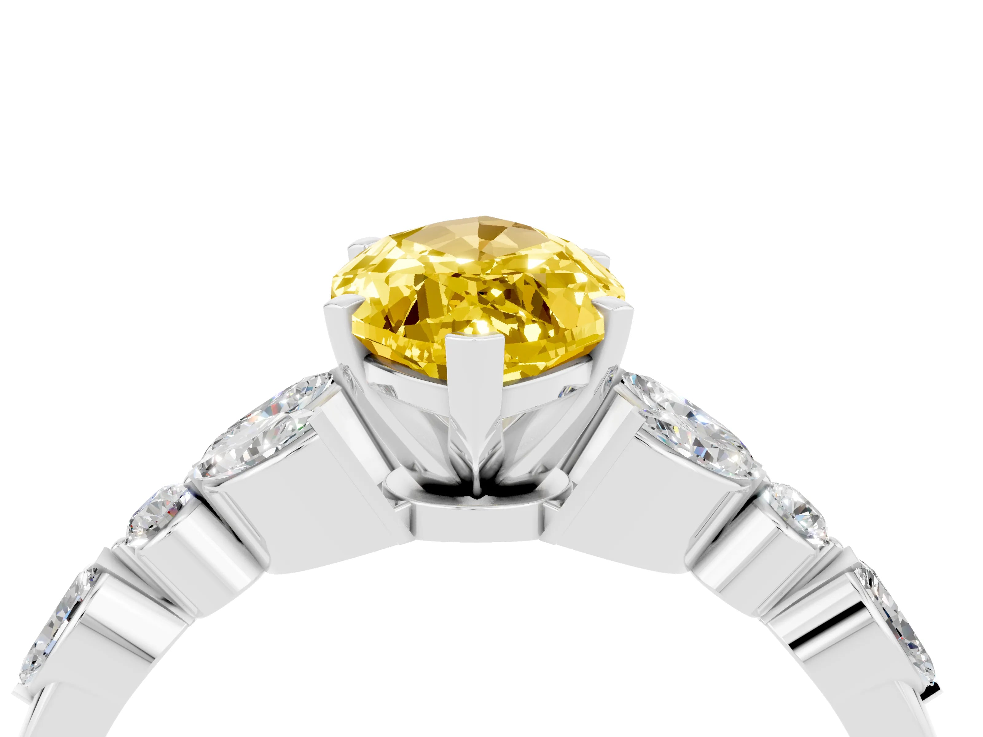 White gold Marquise Cut Yellow Sapphire Solitaire Ring with Side Stones and Four-Prong Setting_28