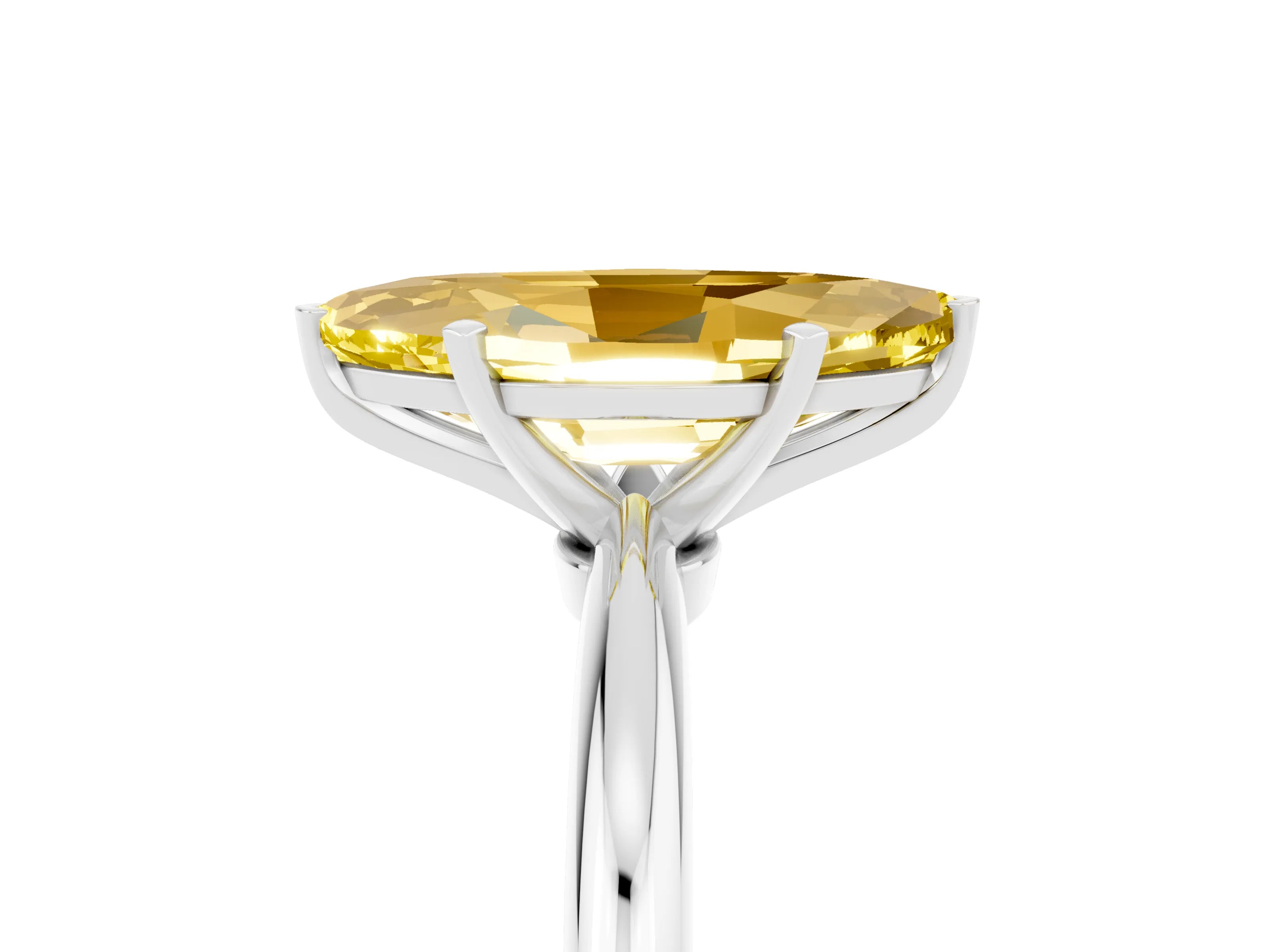 White gold Marquise Cut Yellow Sapphire Solitaire Ring with Six-Prong Setting and Classic Band_17