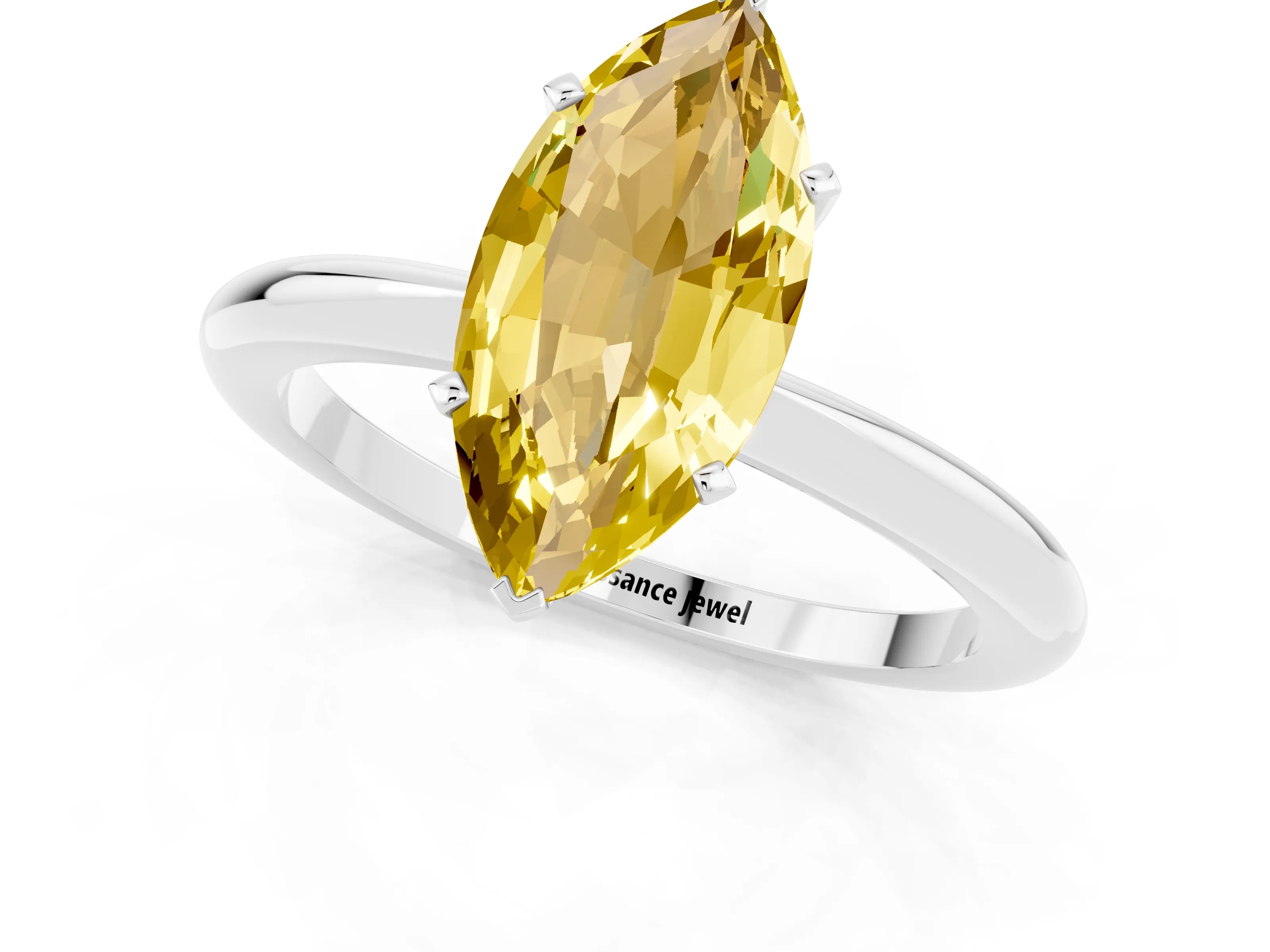 White gold Marquise Cut Yellow Sapphire Solitaire Ring with Six-Prong Setting and Classic Band_1